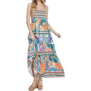 NEW COTTON BLEU summer tiered maxi dress in multi orange